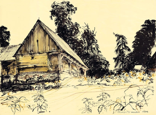 Kalinówka Kościelna koło Knyszyna, spichlerz drewniany (1974)